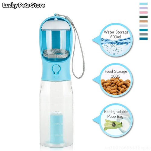 600ml Portable Dog Water Bottle with Poop Bag Dispenser Pet Feeder for Cat Dog Bowl Outdoor Puppy Drinking Bowl Food Container